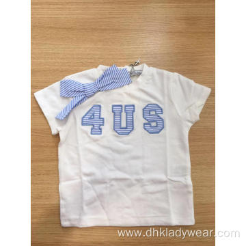 Girl's patch EMB and bow t shirt